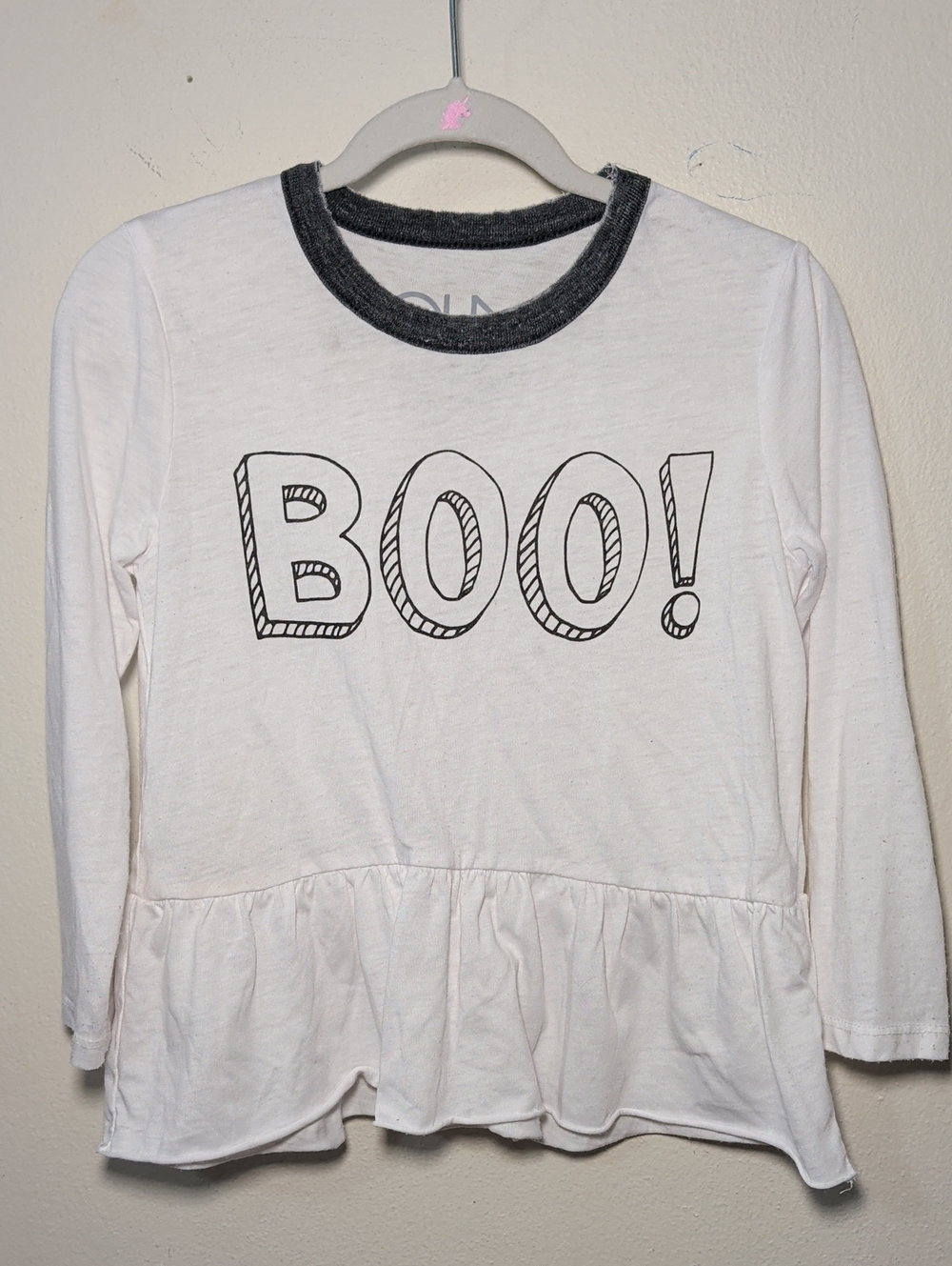Chaser Little Girls Boo! Peplum T-shirt White Black Long Sleeve Halloween Size 6